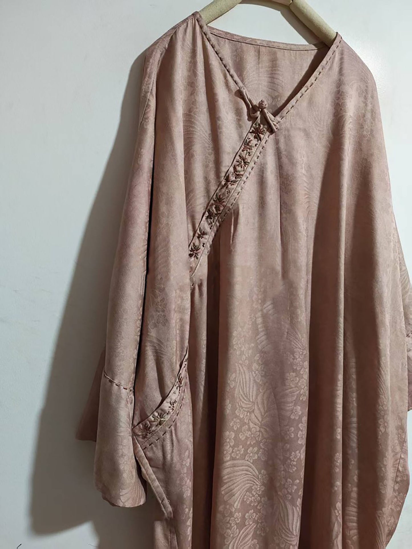 Dusty Pink Mulberry Silk Sakura Jacquard Chinese Blouse bl0147 X325