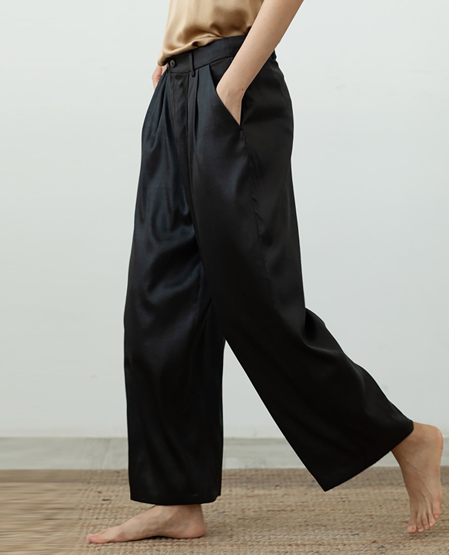 Mud Silk Charmeuse Wide-leg Pleated Pants pa0167 D092
