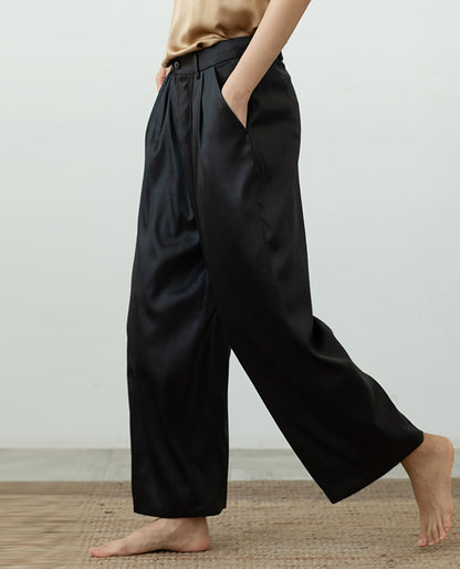 Mud Silk Charmeuse Wide-leg Pleated Pants pa0167 D092