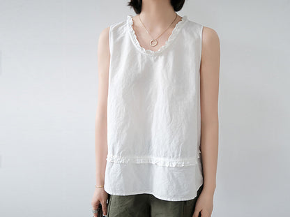 edoa Linen A-line Ruffle Tank Top