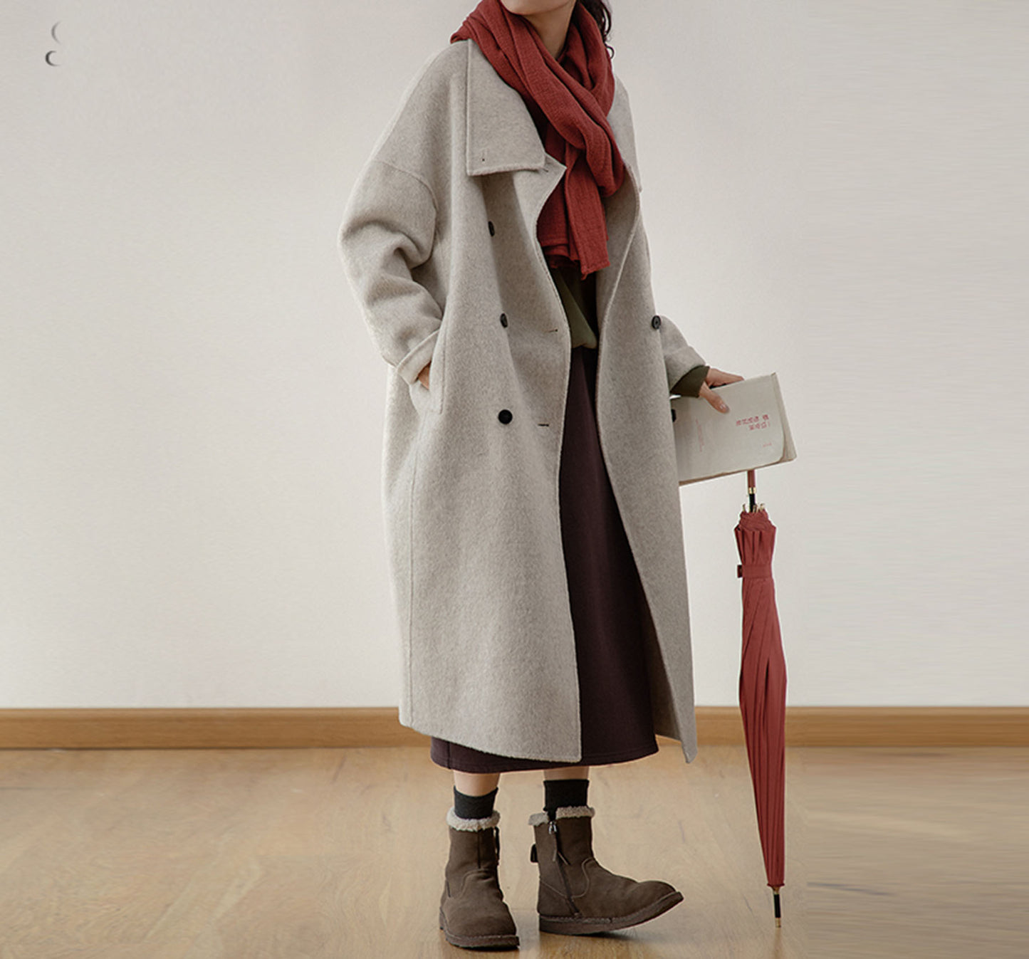 edoa Double Faced Alpaca High Neck Cocoon Coat 