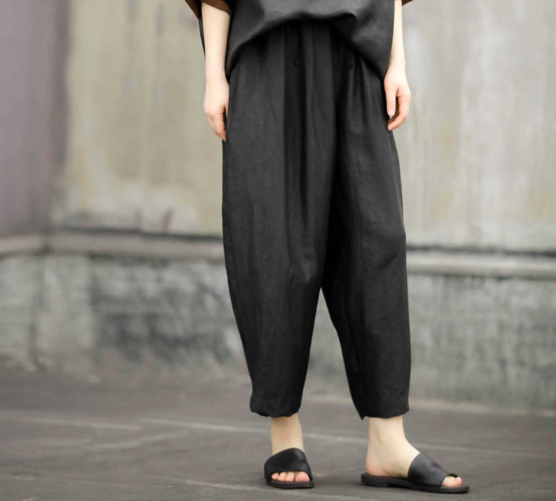 edoa Loose Fitting Mud Silk Wide Leg Pants 