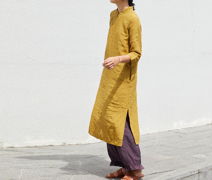 edoa French Linen Qipao Dress