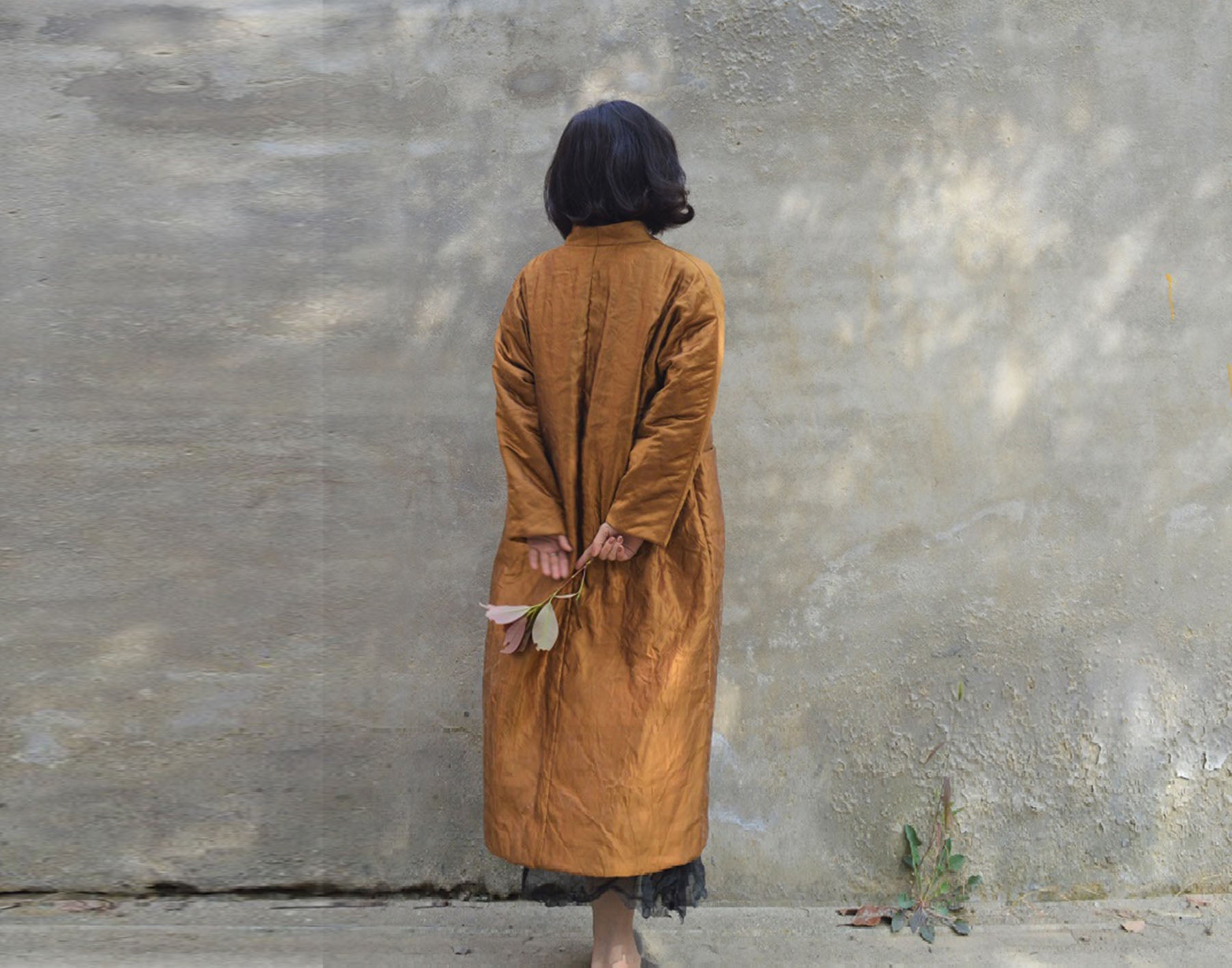 edoa Distressed Dupioni Silk Quilted Coat
