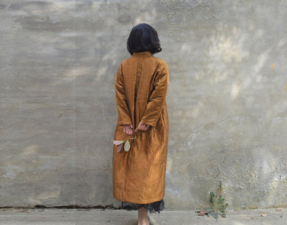 edoa Distressed Dupioni Silk Quilted Coat