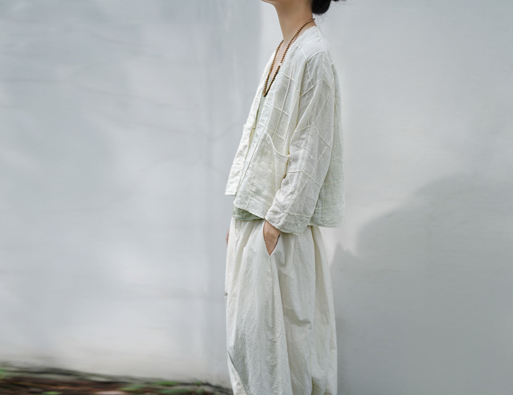 edoa Check Pin Tucked Thin Linen Shirt 
