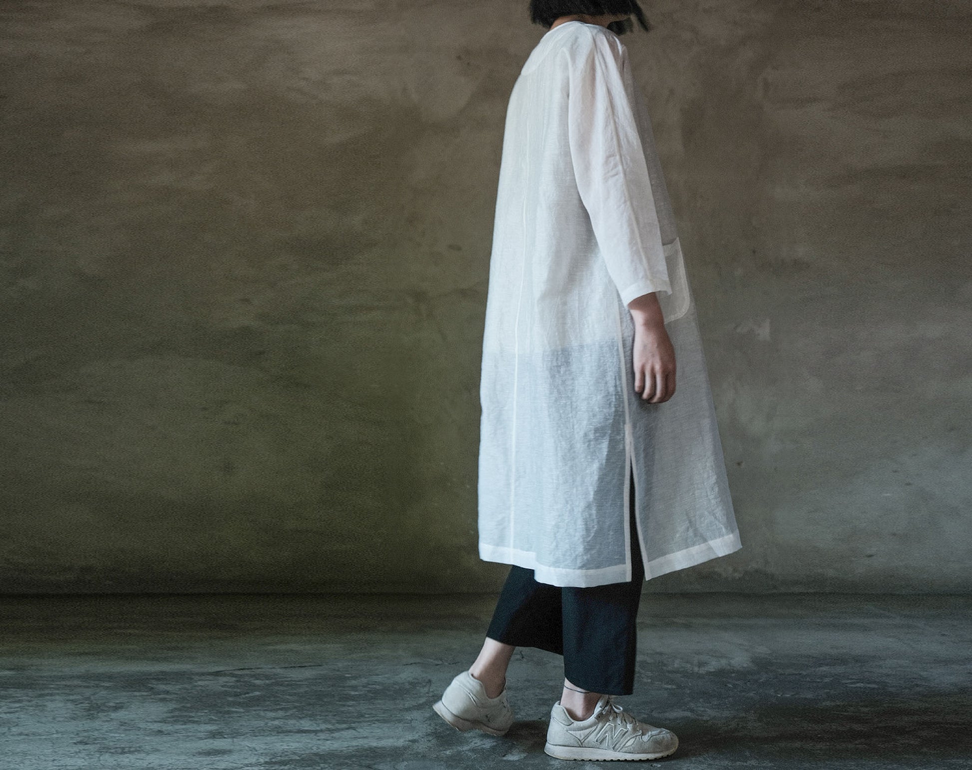 edoa Silk Linen Blend 3/4 Sleeve Dust Coat 