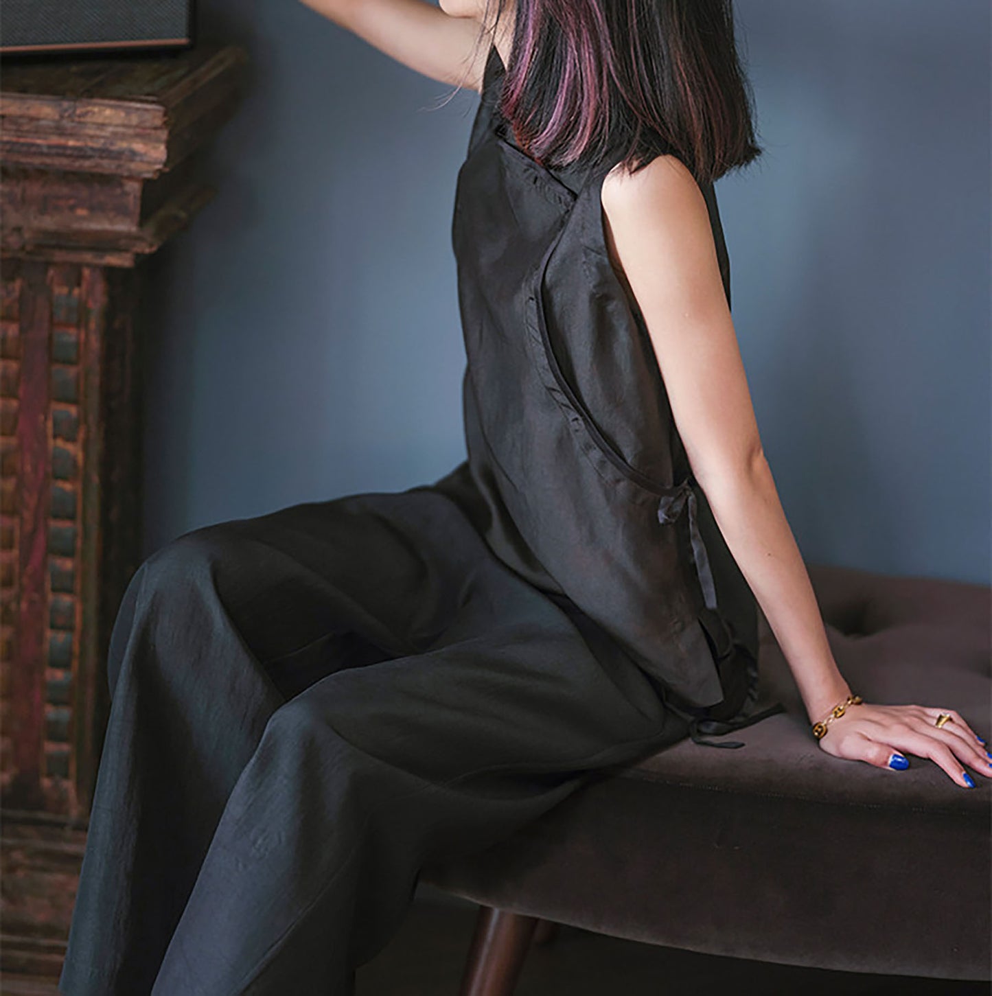 edoa Summer Elegant Retro Mud Silk Sleeveless Chinese Style Top