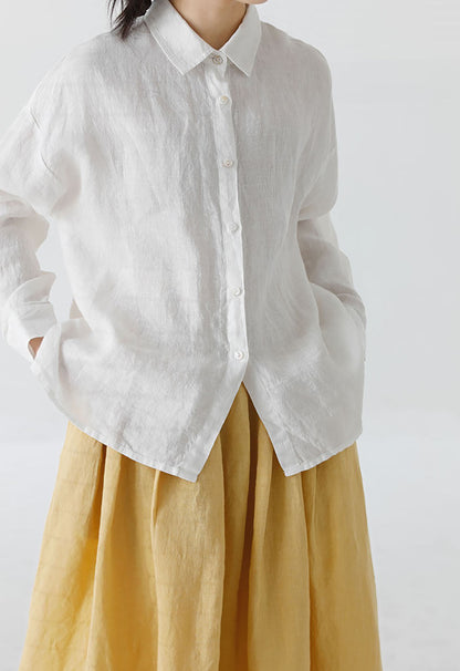 edoa Classic White Linen Collar Shirt