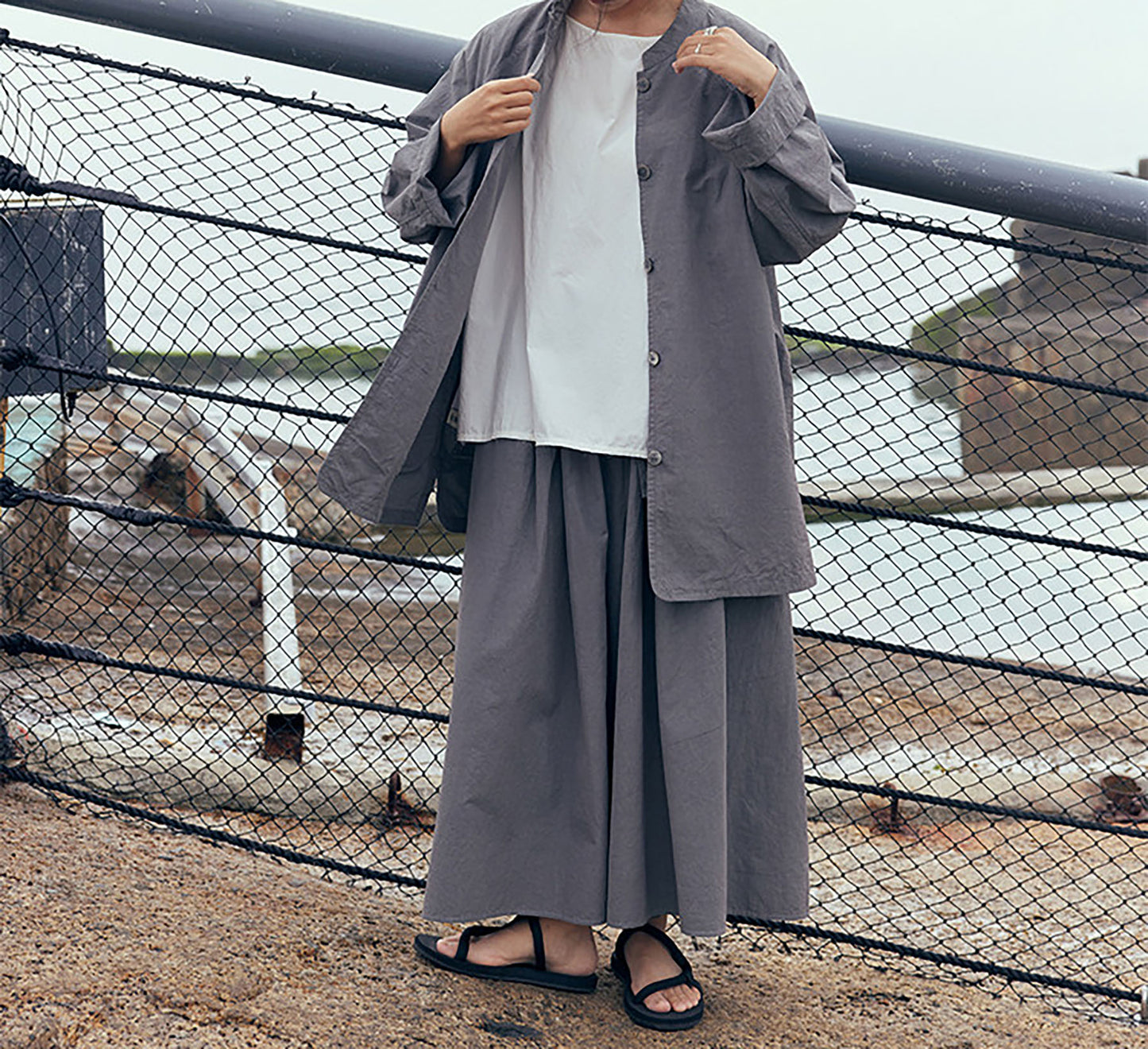 edoa Gray Loose Fitting High Densit Sun-dried Cotton Oriental Tang Jacket