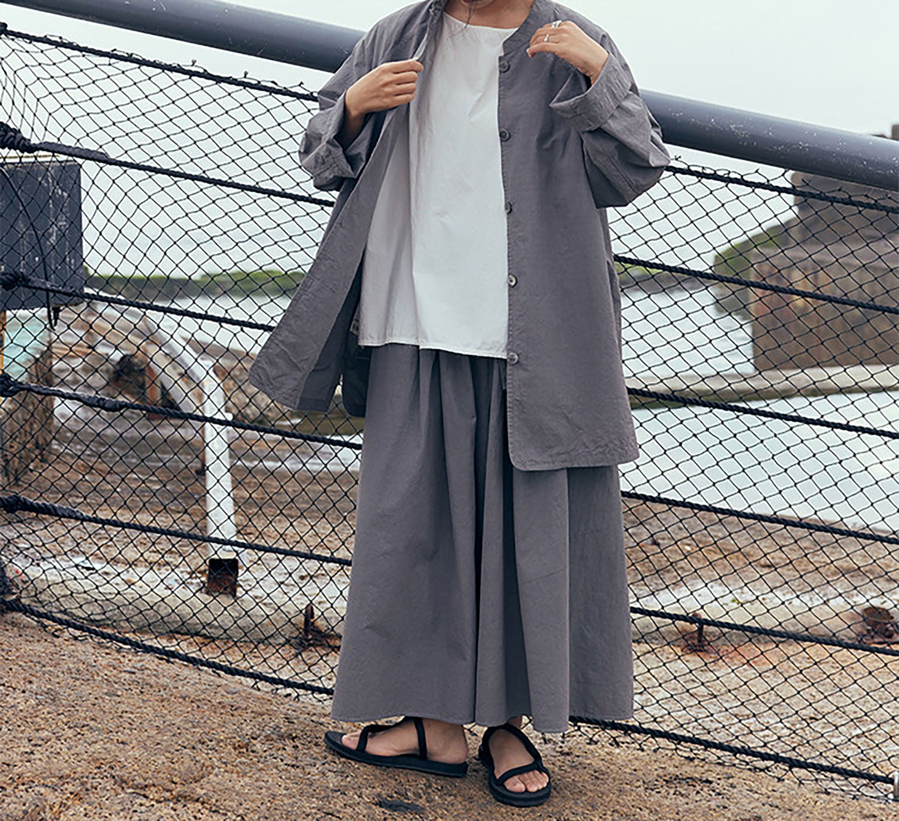 edoa Gray Loose Fitting High Densit Sun-dried Cotton Oriental Tang Jacket
