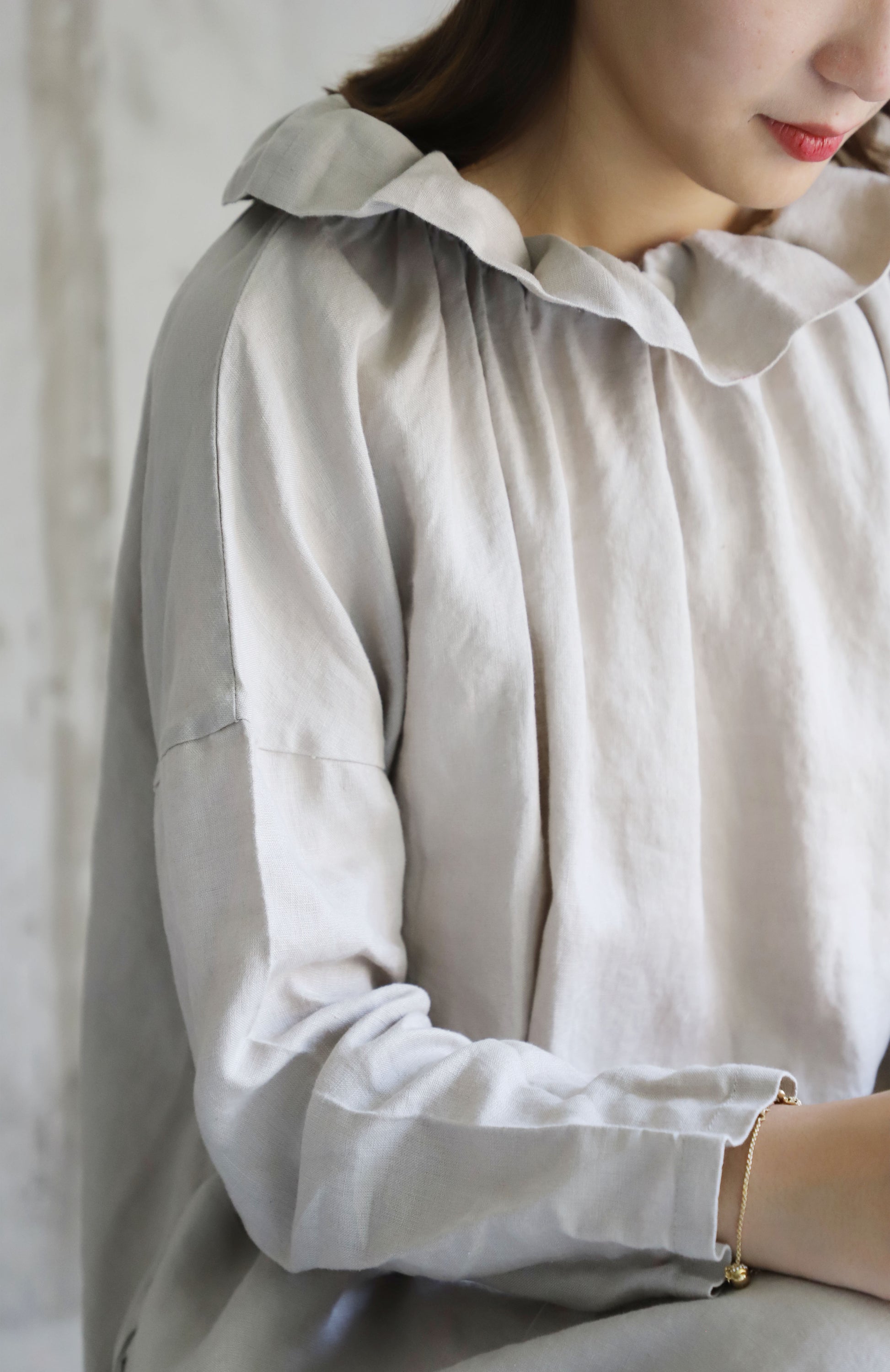 edoa Frilled Collar French Linen Princess Dress