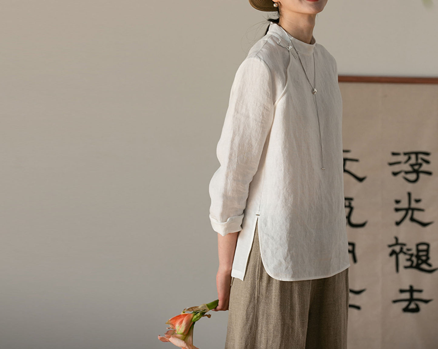 edoa Washed Linen Modified Qipao Top