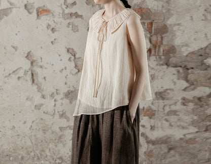 edoa High Counted Ramie Asymmetric Tank Top