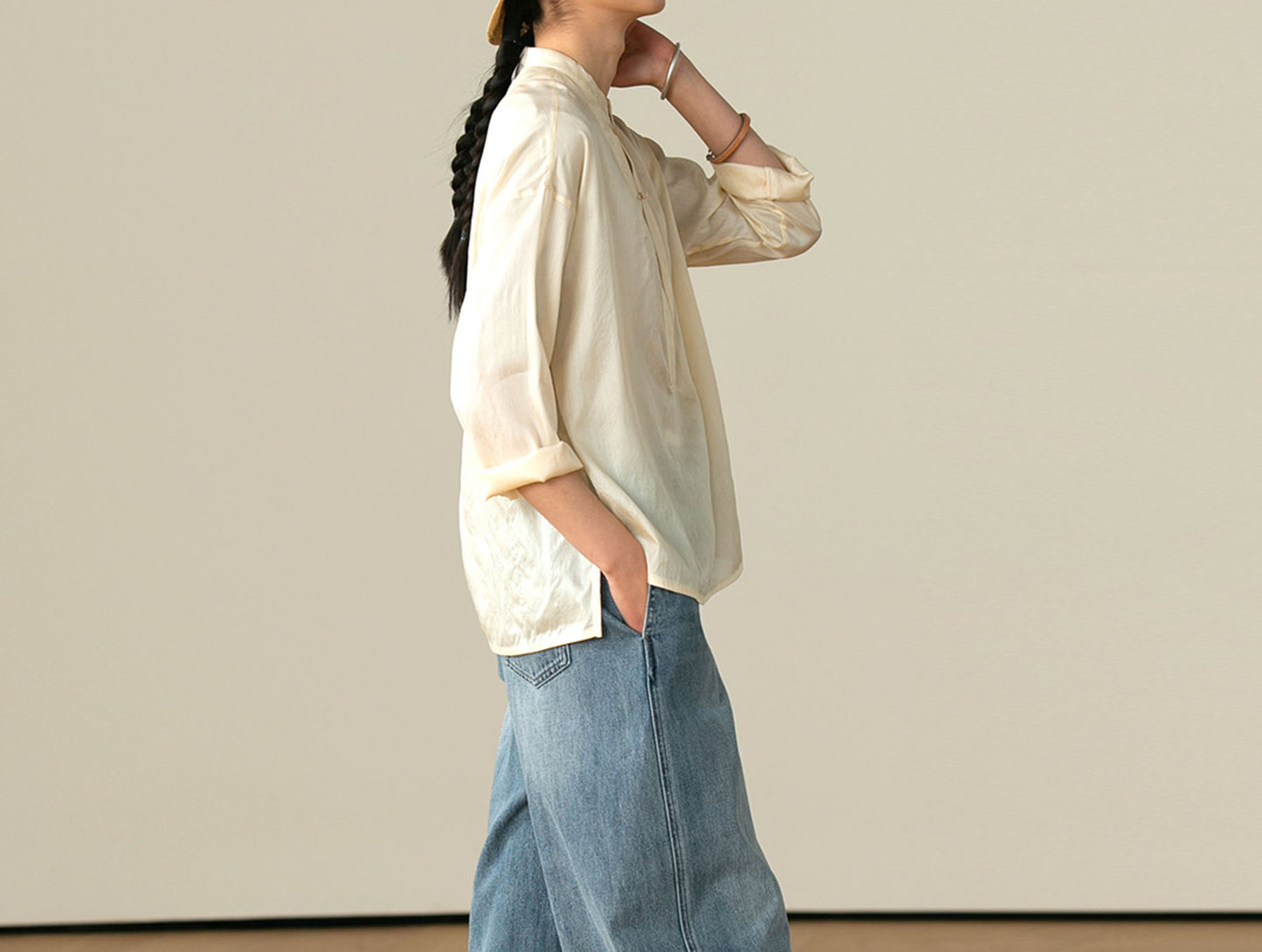 edoa Dupioni Tussah Silk Chinese Blouse