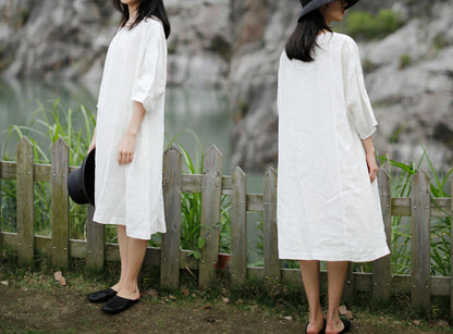 edoa 3/4 sleeves A-line Linen Tunic