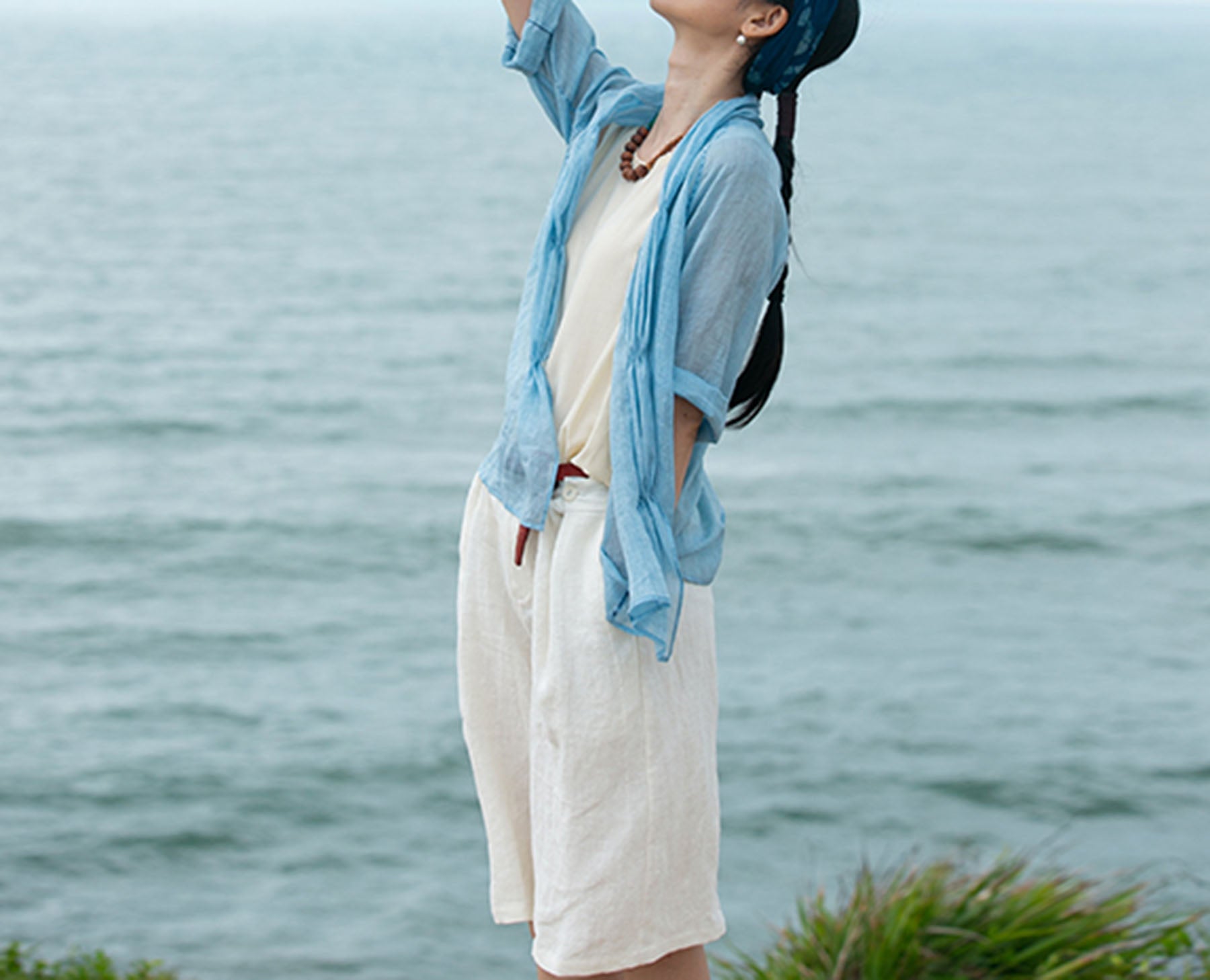 edoa Thin Ramie Gather Blouse