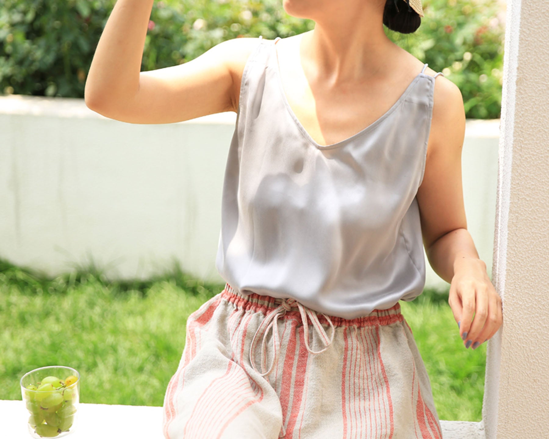 edoa Stone Washed Silk Satin V Neck Tank
