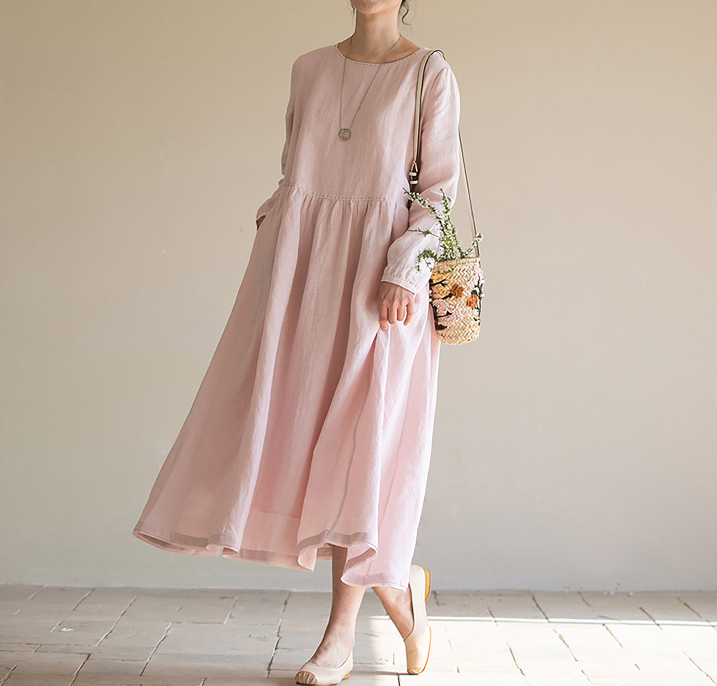 edoa Loose Fit Higher Waist Hemp Dress 