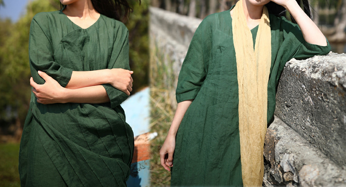 edoa Pintucked Ramie Dress
