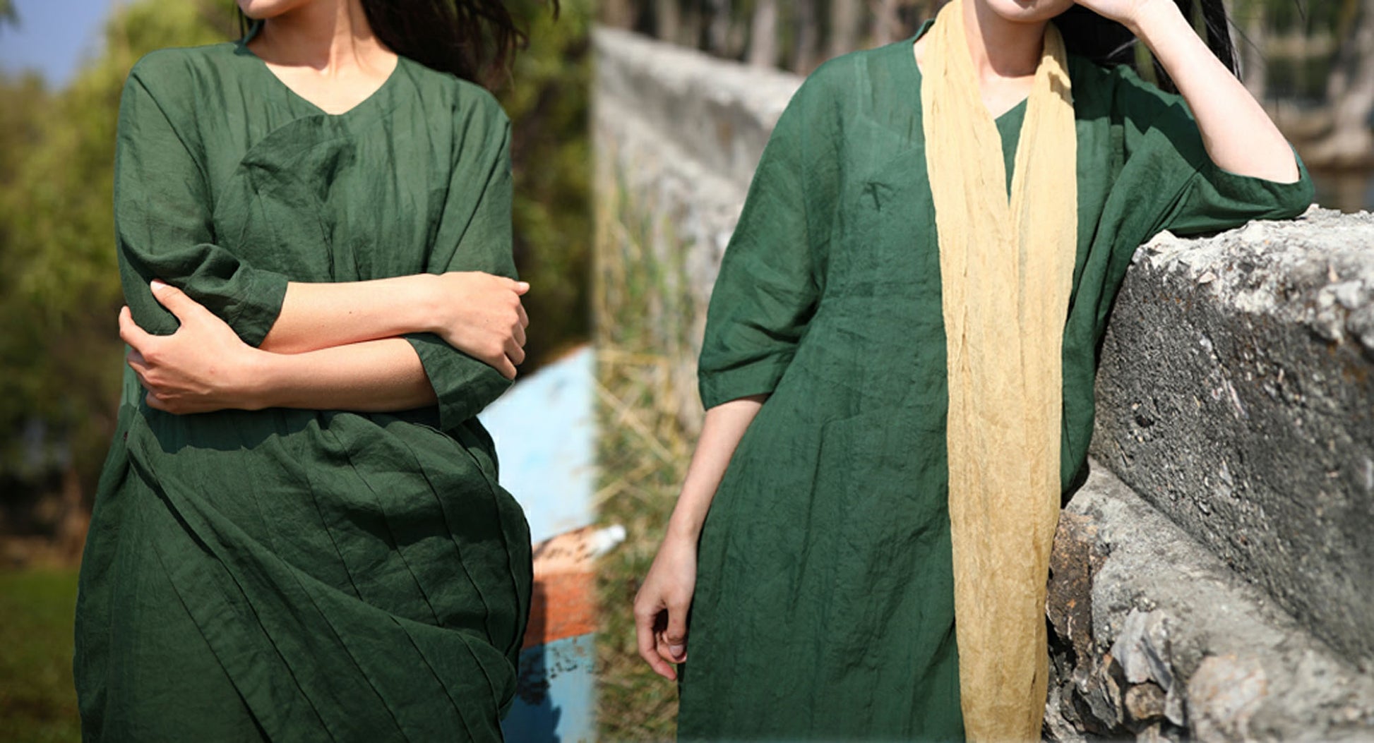 edoa Pintucked Ramie Dress