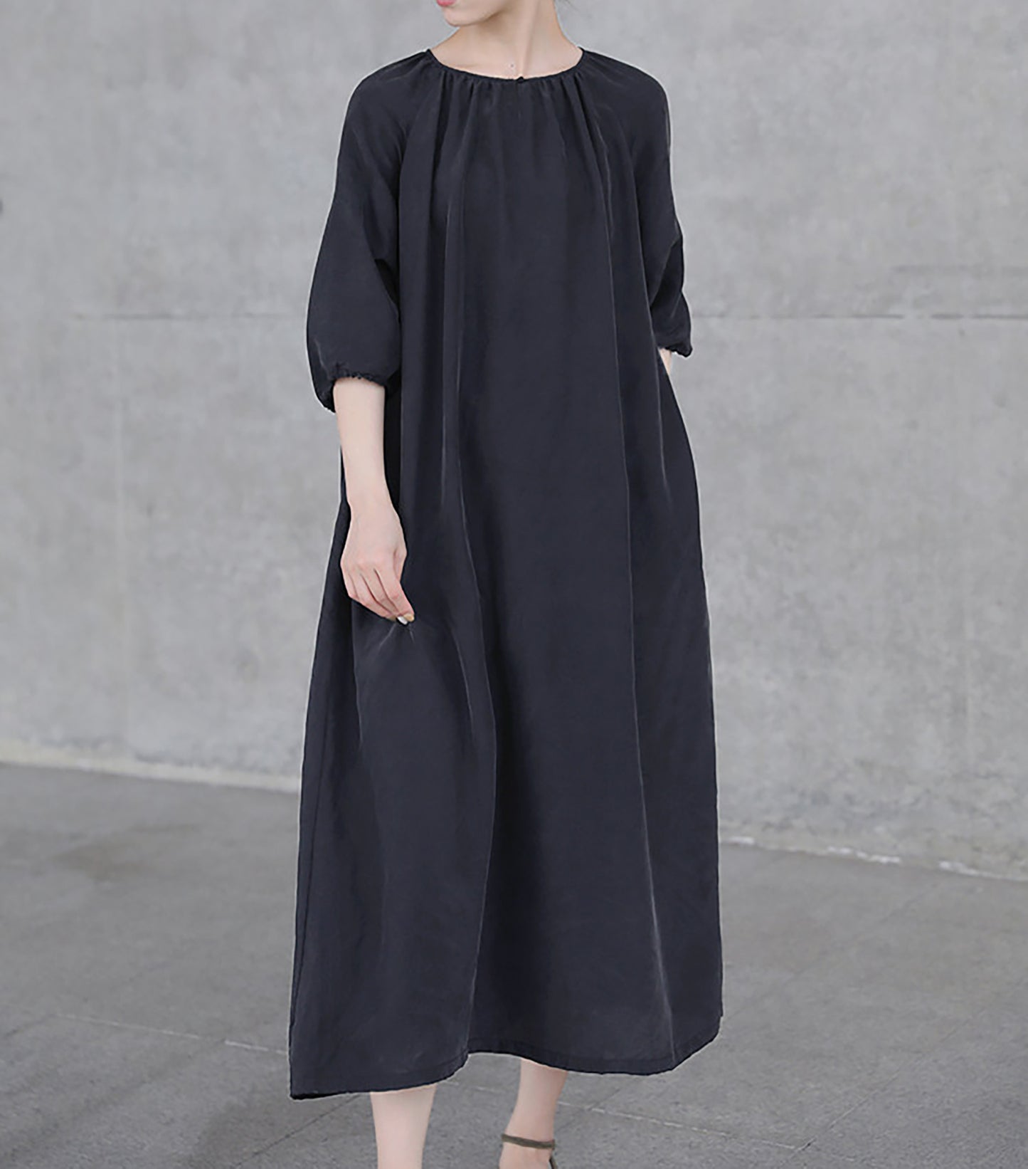 edoa Black Sand Washed Mulberry Silk Habotati Dress