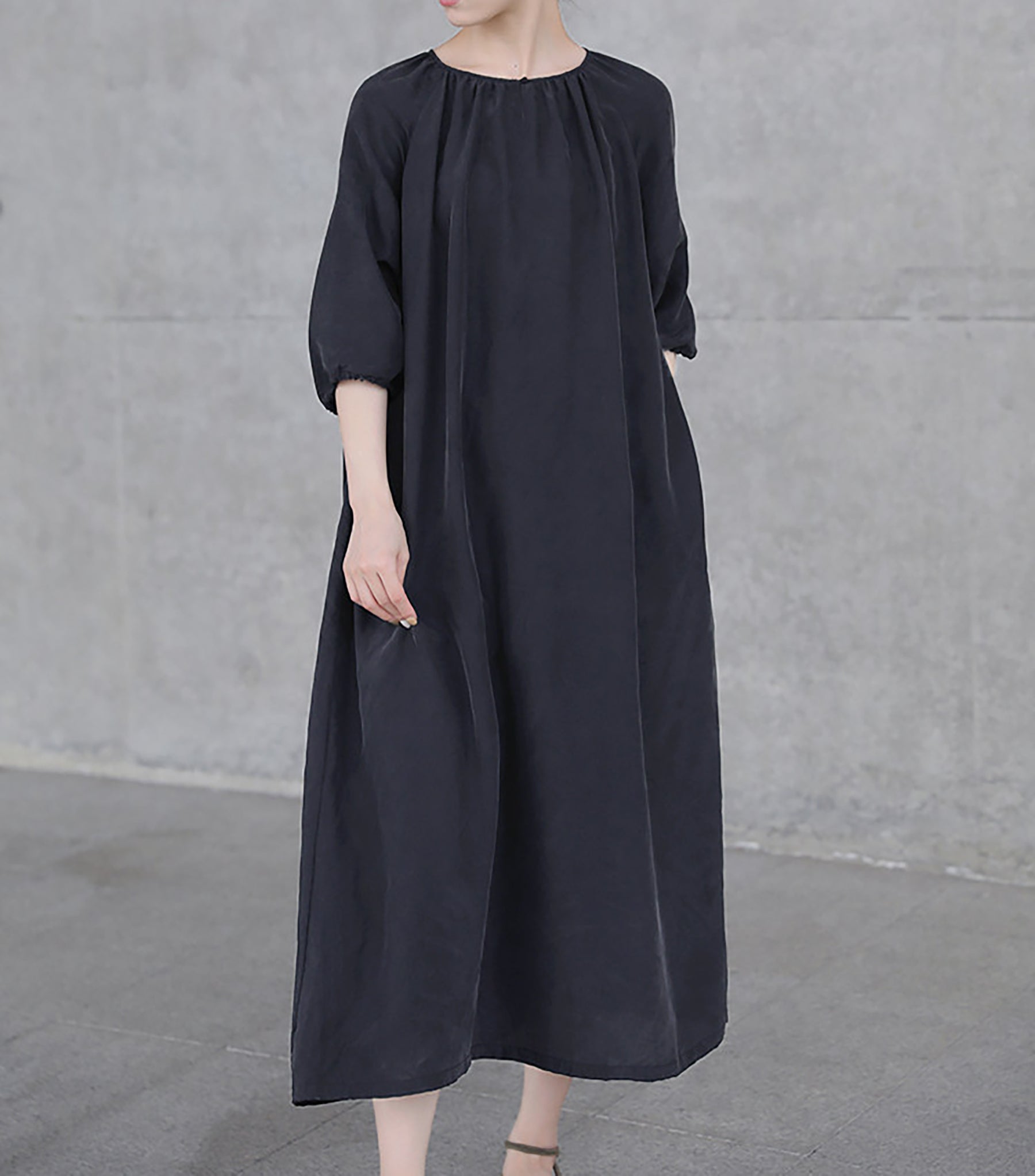 edoa Black Sand Washed Mulberry Silk Habotati Dress