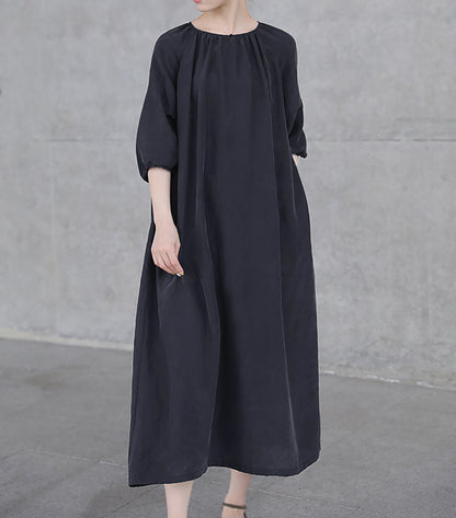 edoa Black Sand Washed Mulberry Silk Habotati Dress