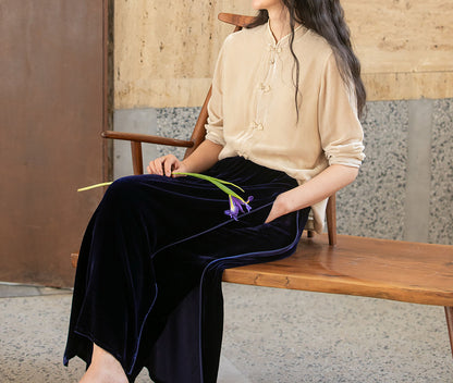 edoa Silk Velvet Apron Pants