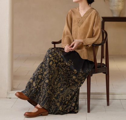 edoa Distressed Plant Dye Silk Charmeuse Chinese Blouse