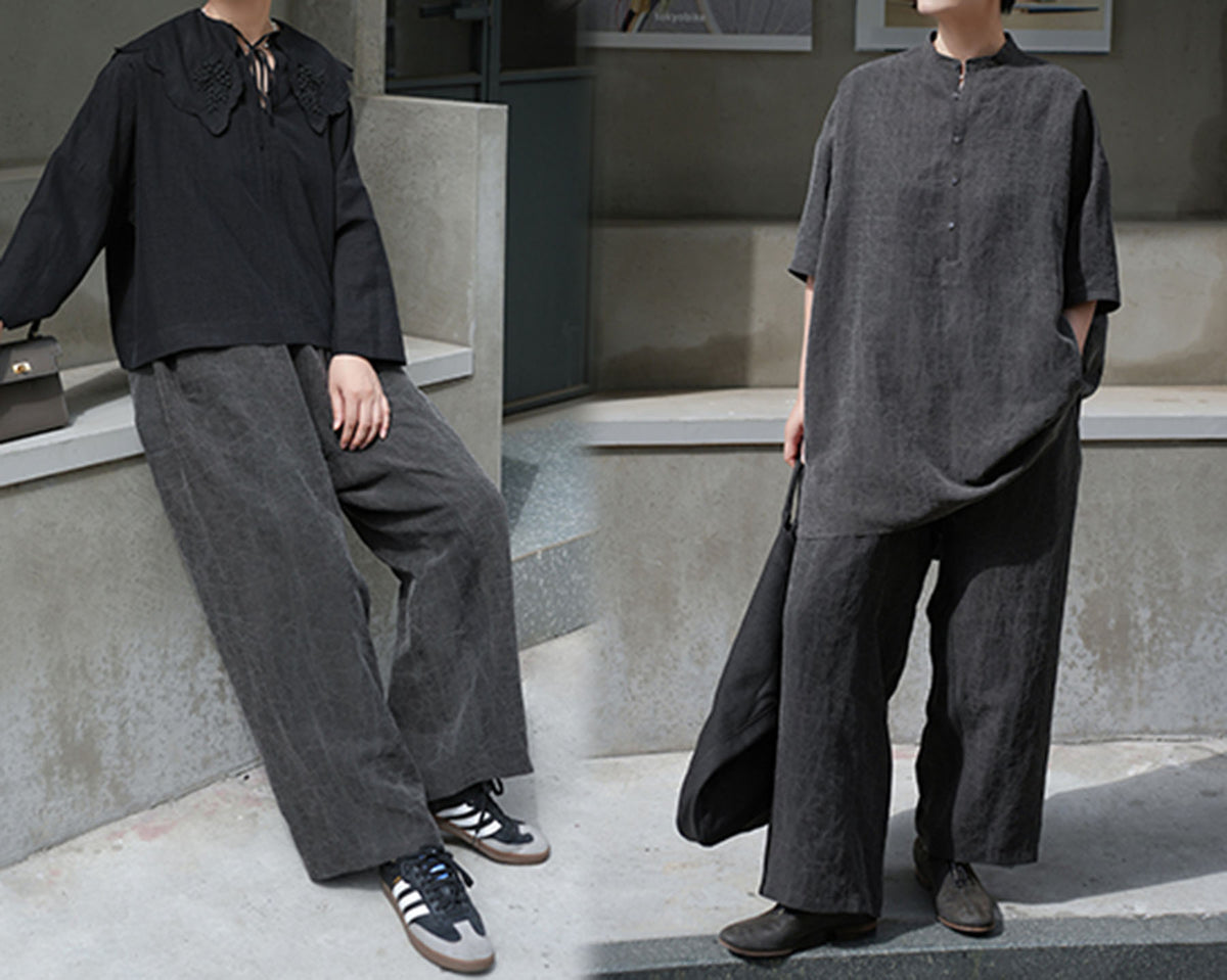 edoa Cracked Mud Silk Wide-leg Pants