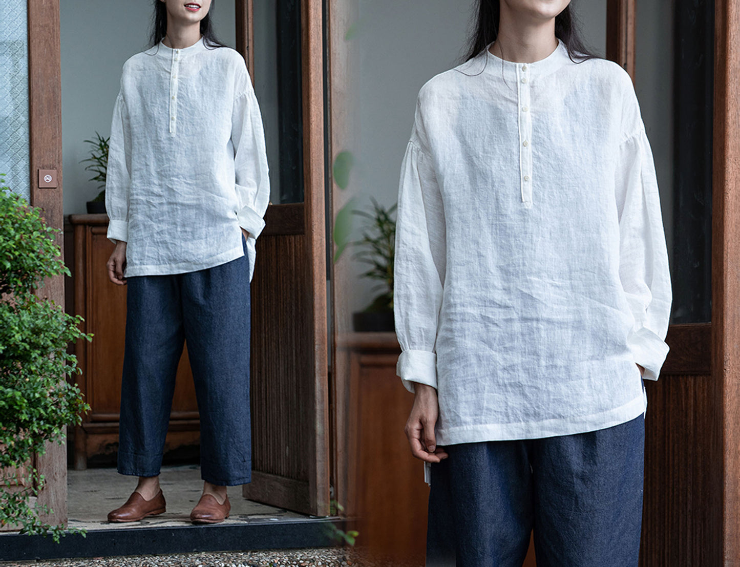 edoa Modified Washed Linen Cheongsam Top
