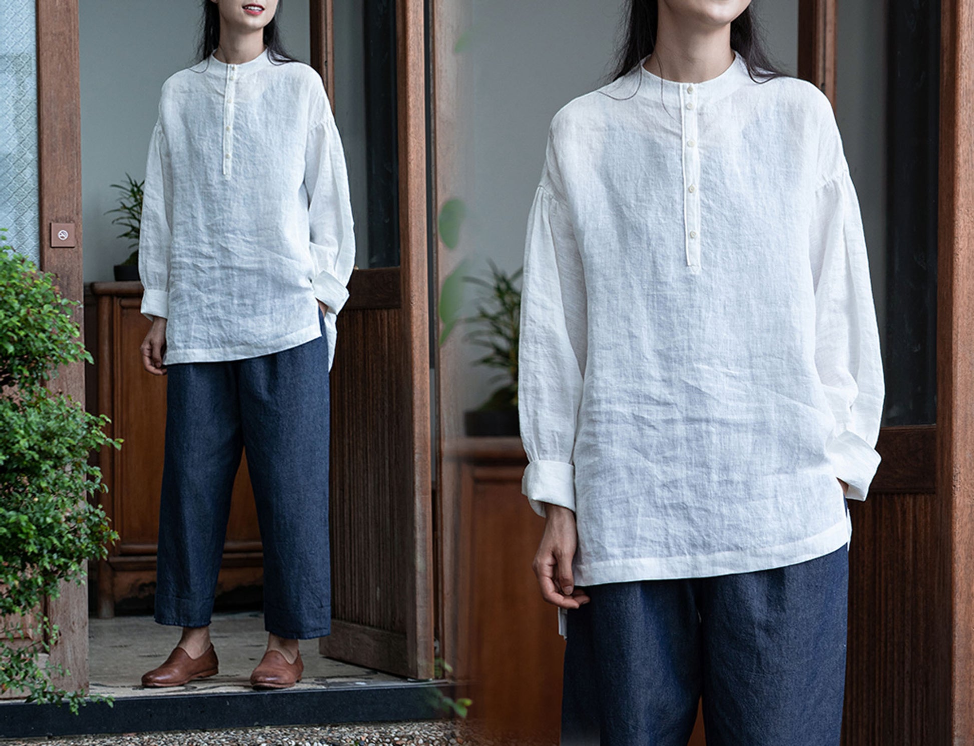 edoa Modified Washed Linen Cheongsam Top