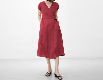 edoa V neck Linen Wrap Dress