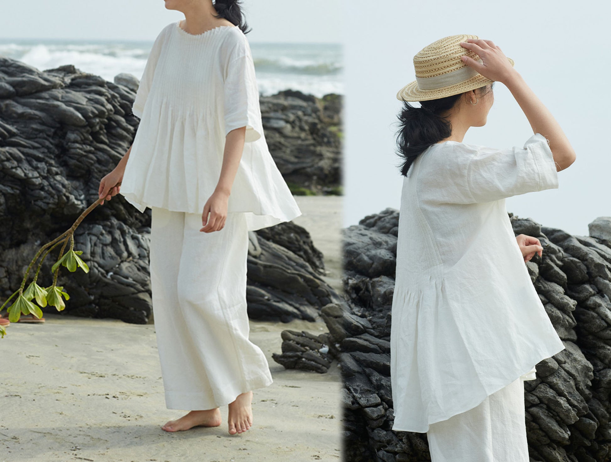 edoa Pintucked Linen Blouse