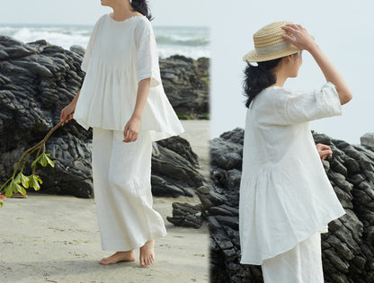 edoa Pintucked Linen Blouse