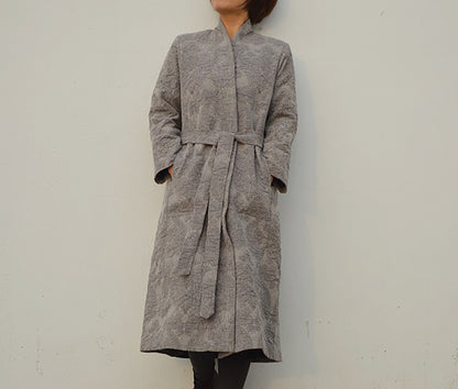 Gray Heavy Weight Linen Cotton Blend Trench Coat co0212 507