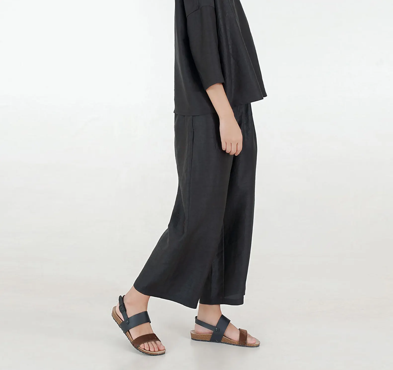 edoa Intangible Cultural Heritage Cracked Mud Silk Wide-leg Crop Pants
