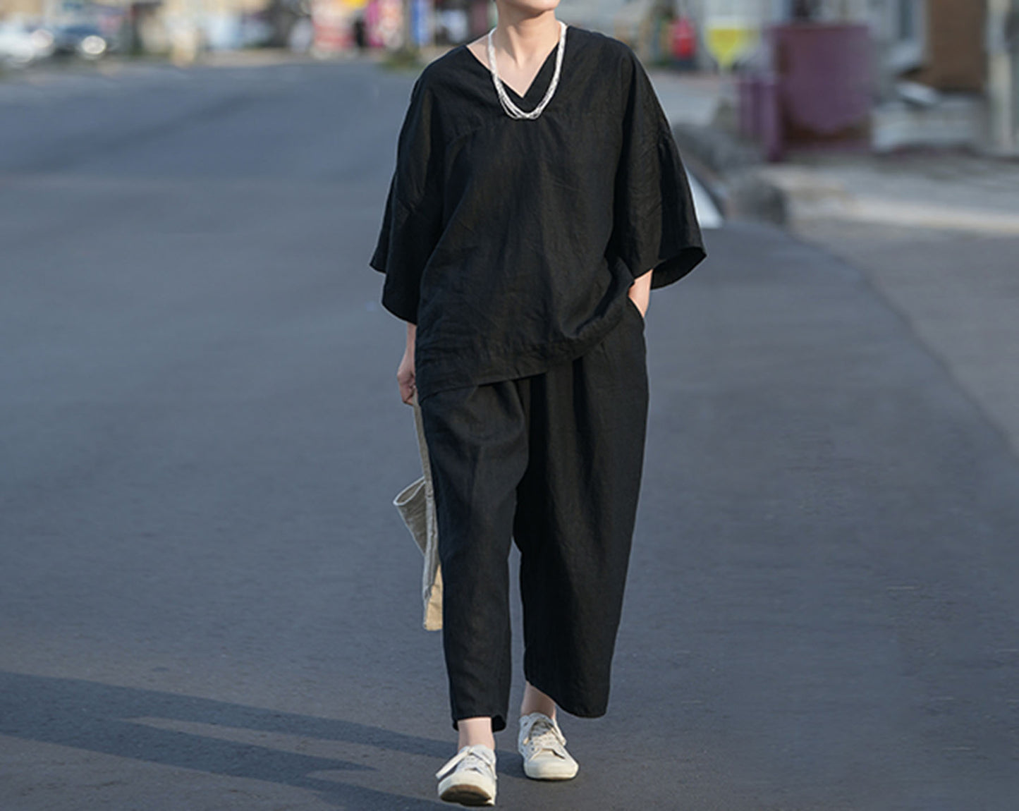 edoa Loose Heavy Weight Washed Linen Wide-leg Pants