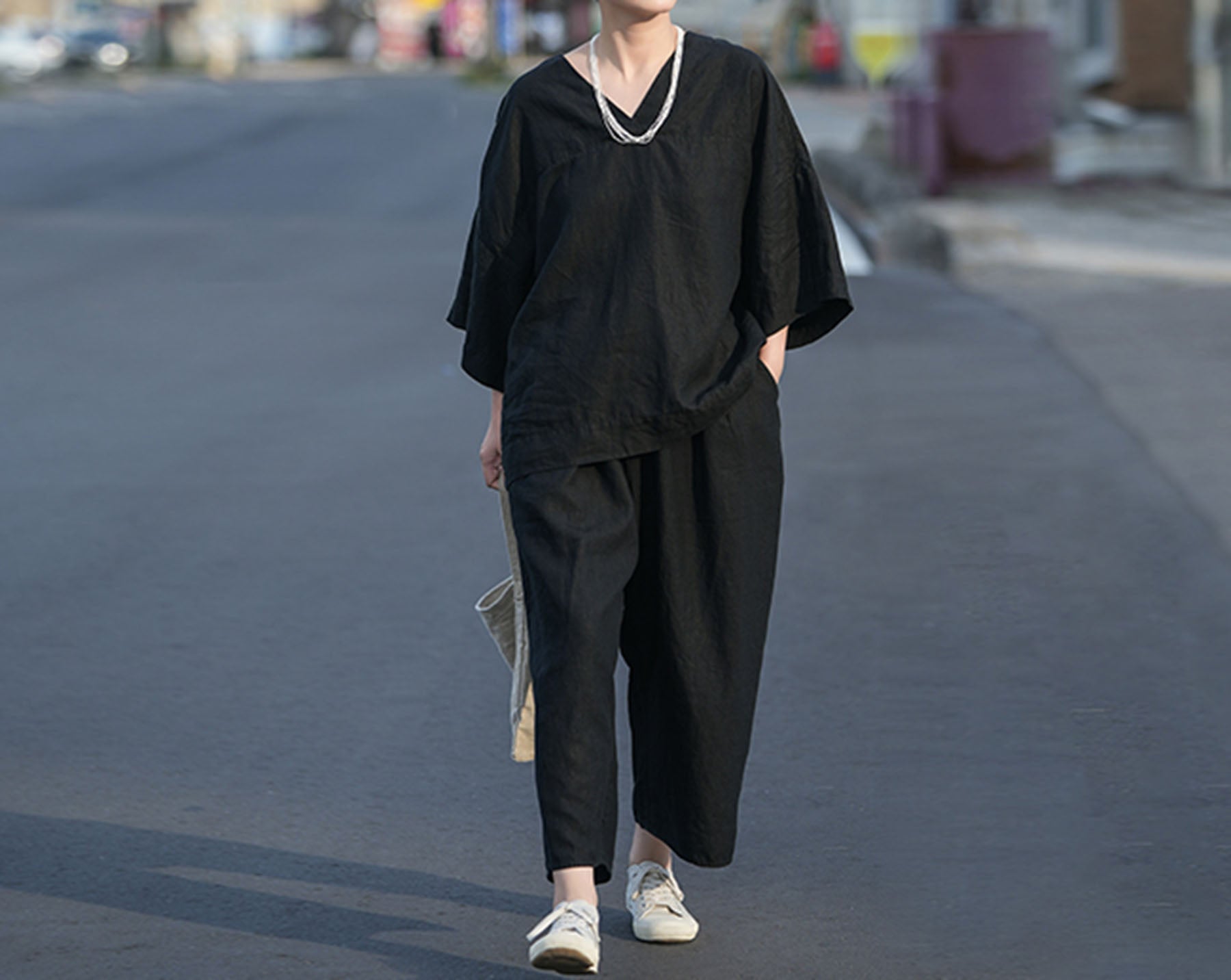 edoa Loose Heavy Weight Washed Linen Wide-leg Pants