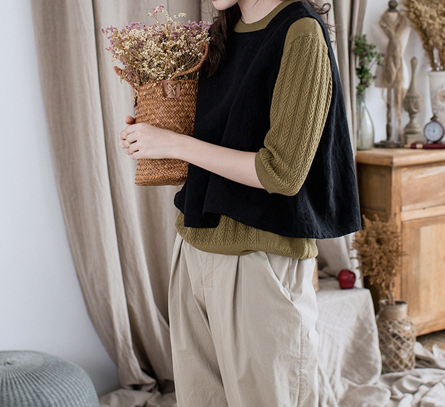 edoa Heavy Weight Washed Linen Vest 
