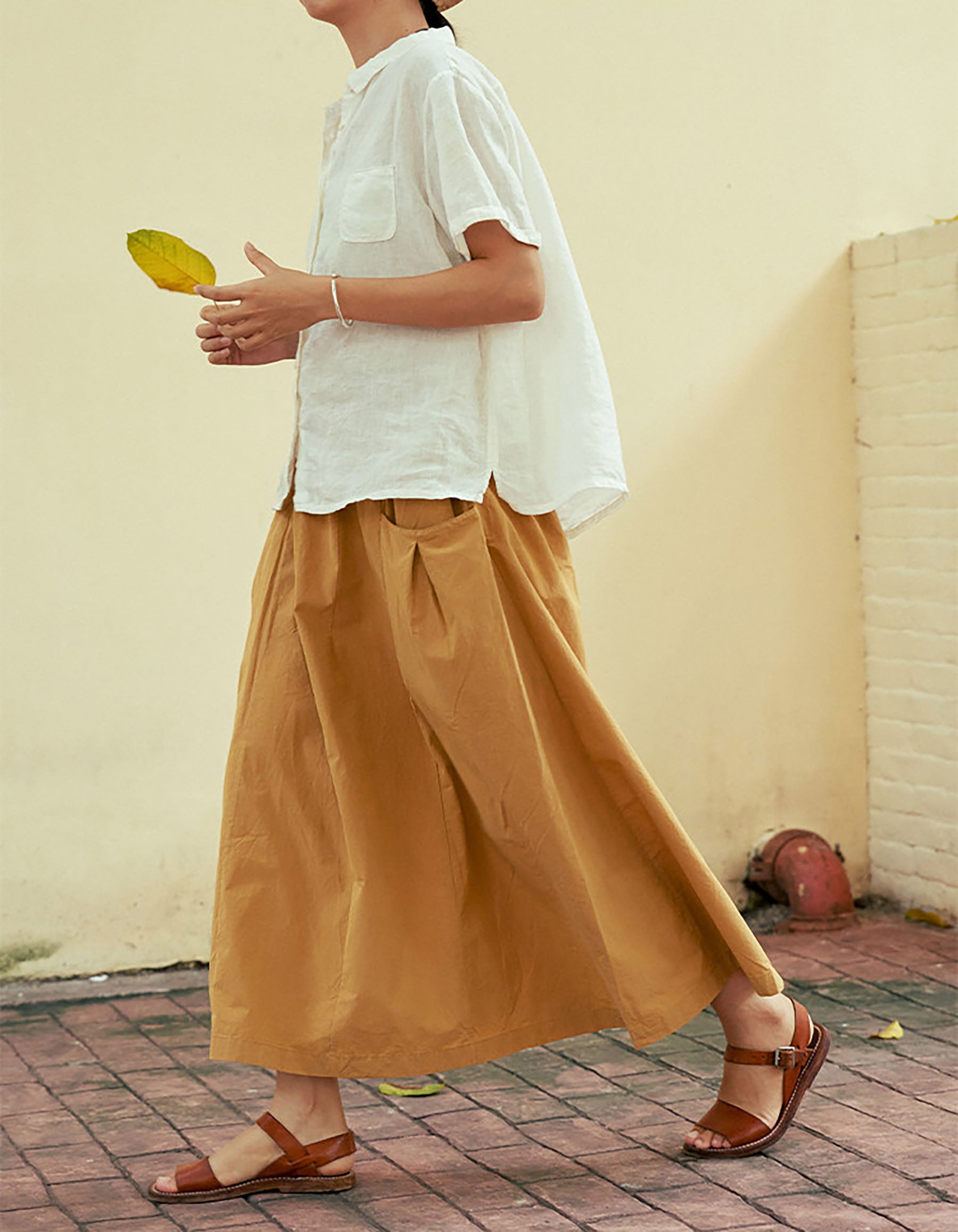 edoa High-density Pure Cotton Midi Skirt