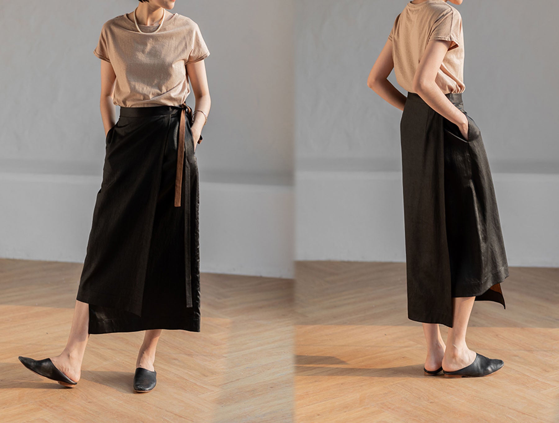 edoa Mud Silk Crepe Satin Wrap Skirt 