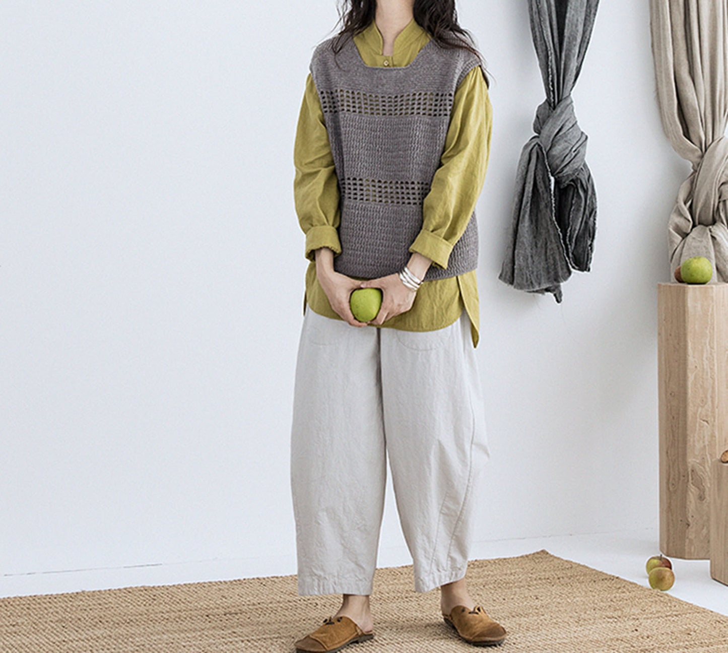 edoa High Count Prewashed Linen Multi-way Collar Shirt 