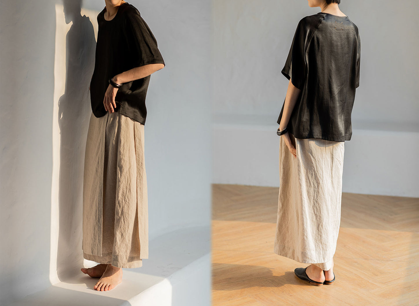 edoa Loose Fitting Mud Silk Crepe Satin Tee
