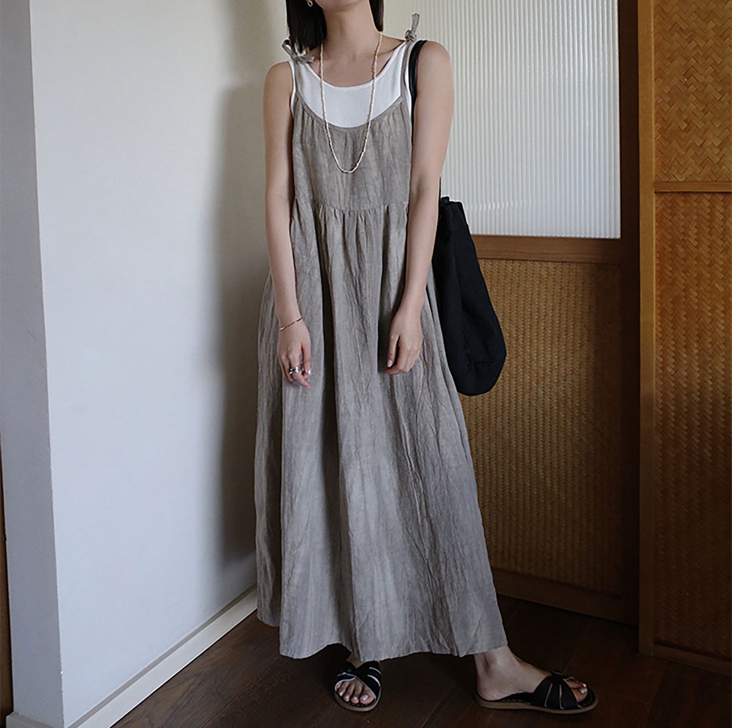 edoa Tie Dyed Linen Pinafore Dress 