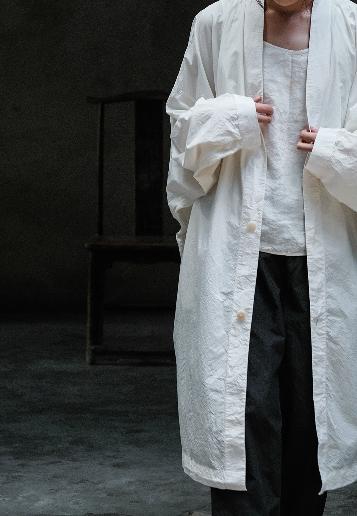 edoa Oversized Paper Cotton Bat Sleeves Overcoat 
