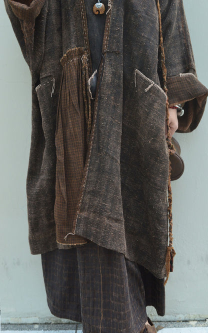 edoa Reversible Oversized Mud Tussah Silk Kimono Coat