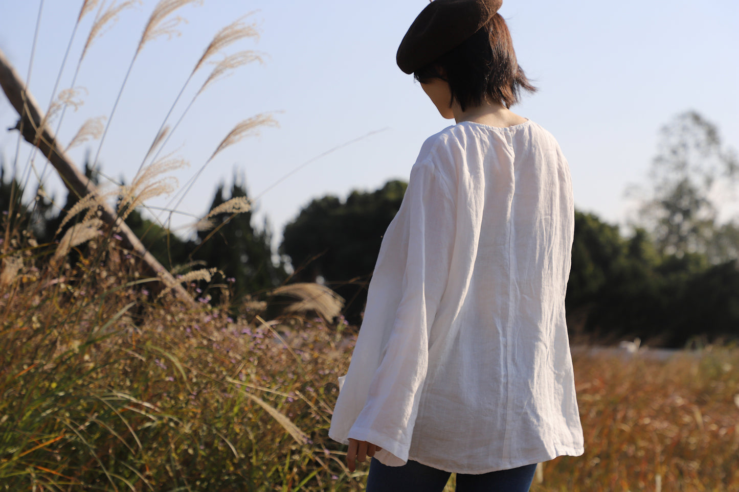 edoa Oversized Two Way Collar Linen Shirt