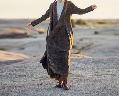 edoa Cracked Mud Silk Embroidered Dress 